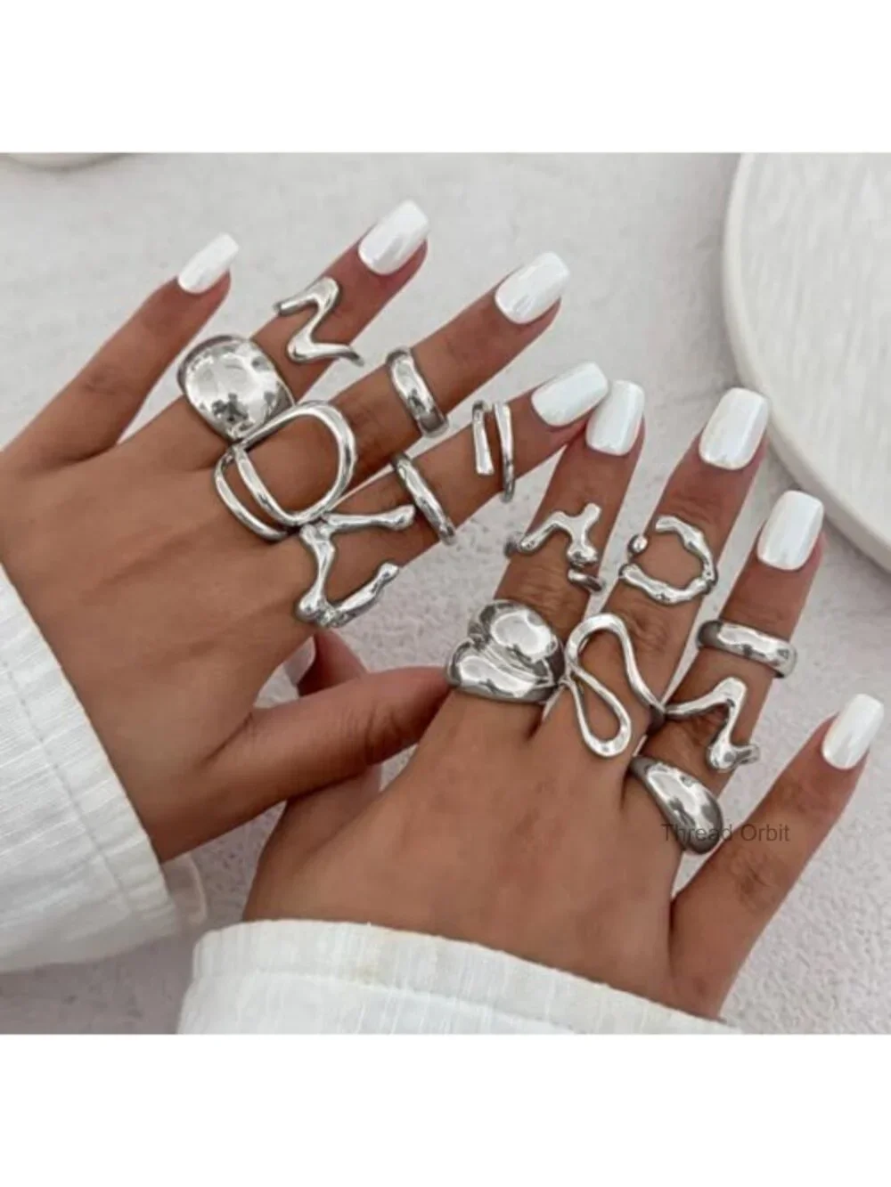 15pcs Chunky Stacking Rings Set Silver Plated Zinc Statement Rings for Women